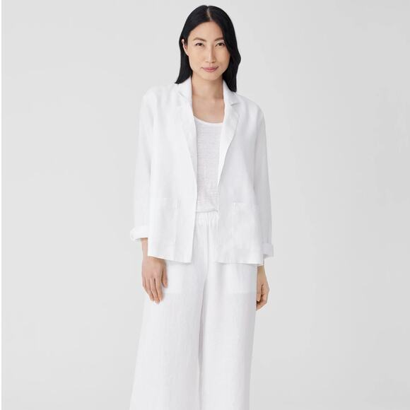 EILEEN FISHER 100% Organic Linen Blazer Open Front White Sz 1X {YY17}